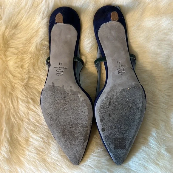 Italian | Enrico Antinori | Blue Green Velvet Leather Kitten Heel - Picture 9 of 11